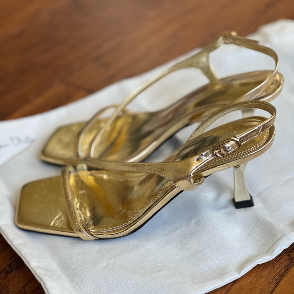 Massimo Dutti Metallic Gold Leather Strappy Heeled Sandals
